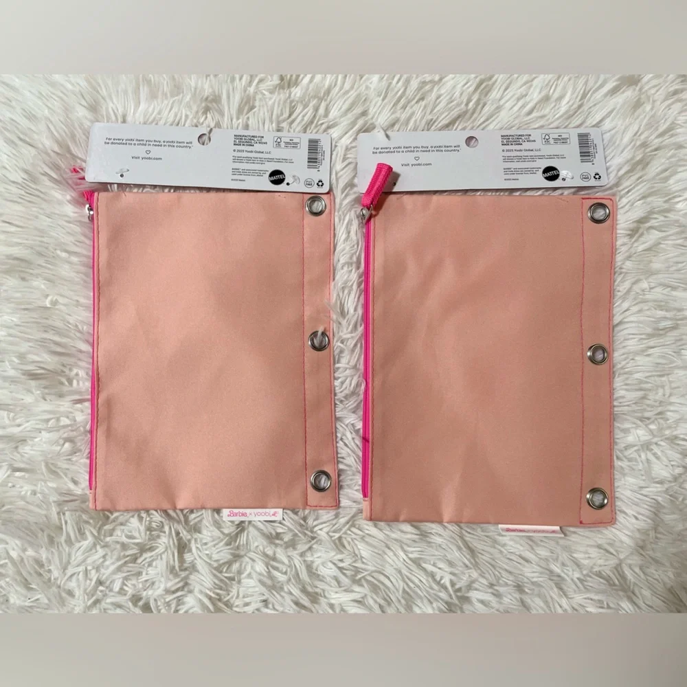 NEW Lot of 2 Yoobi Barbie Logo Hot Pink Zip Binder Pencil Cases Pouch School NWT